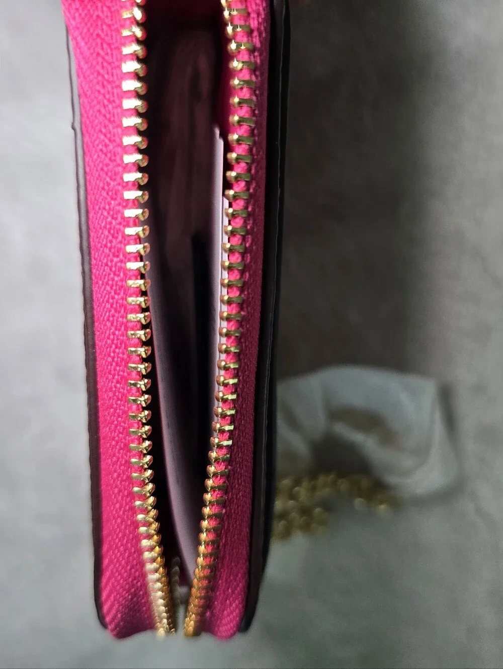 COACH Bold Pink Leather Card Case with Gold Chain